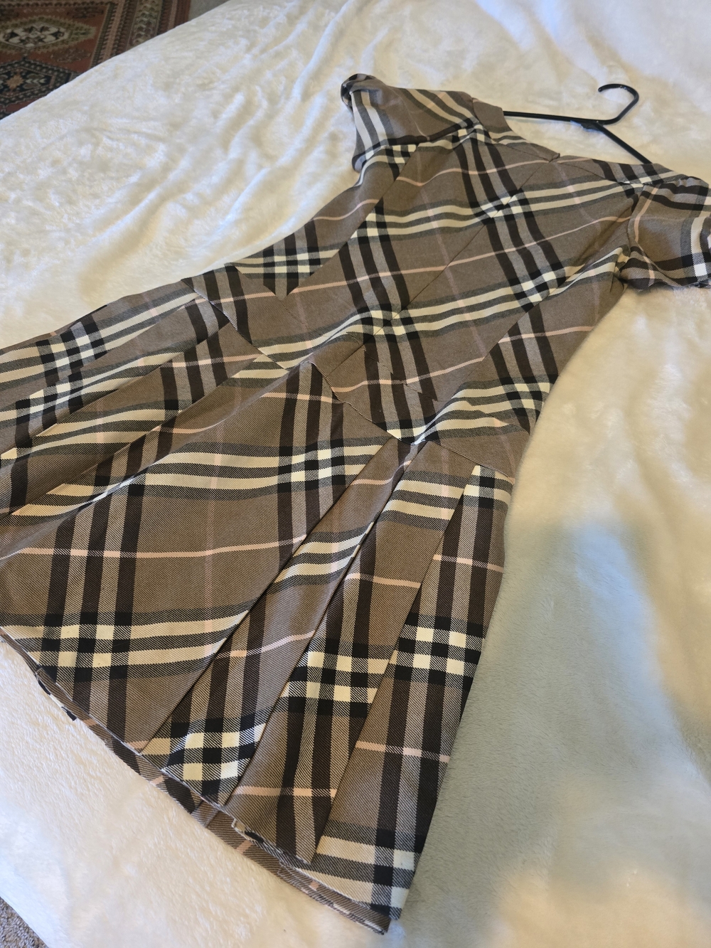 Authentic Burberry Brown Plaid Fit-and-Flare Wool Dress Classic Blue Label Dress - Picture 10 of 13